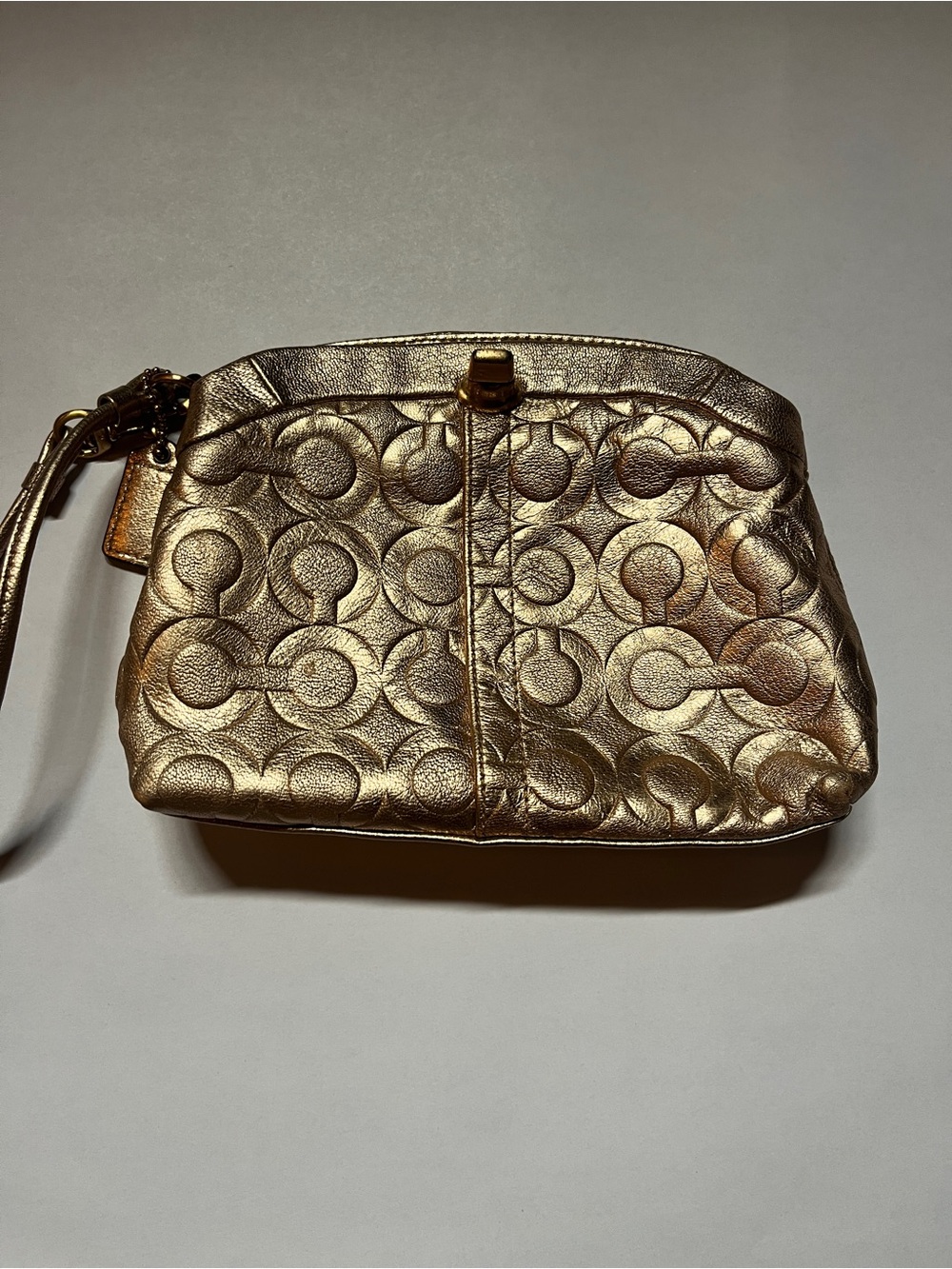 Coach Metallic Gold Signature Quilted Wristlet